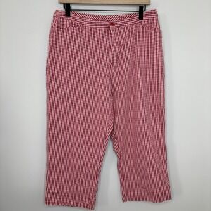 Red‎ Gingham Cotton Pants 14 Capri Crop Pockets Stretch Retro Pin Up Americana